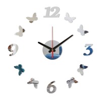 Часы-наклейка, серия: DIY, "Бабочки", плавный ход, d-40 см, серебро: 