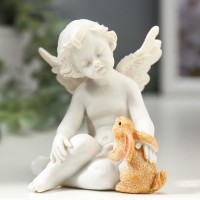 Сувенир полистоун "Белоснежный ангел с цветным кроликом" 6,8х6,5х6 см: 