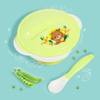Набор детской посуды «Друзья», 3 предмета: тарелка на присоске, крышка, ложка, цвет зелёный: 