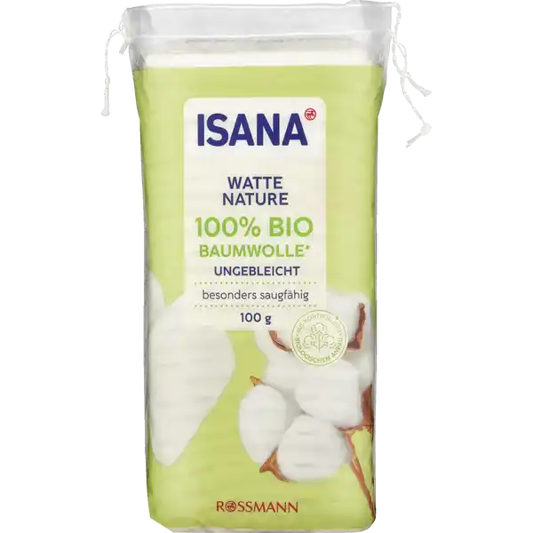 ISANA BIO Watte NATURE ungebleicht: Цвет: https://www.rossmann.de/de/pflege-und-duft-isana-bio-watte-nature-ungebleicht/p/4305615985732
Produktbeschreibung und details Die ISANA Bio Watte aus  ungebleichter BioBaumwolle aus kontrolliert biologischen Anbau ist ideal fr deine tgliche Schnheitspflege Die Watte ist besonders weich und saugfhig und eignet sich zur tglichen Krperpflege sowie Kosmetikroutine Fr jeden Hauttyp sowie zur besonders sanften Reinigung und Pflege zarter Babyhaut geignet fr jeden Hauttyp besonders weich ampamp saugfhig ideal fr deine tgliche Schnheitspflege vegan Kontaktdaten Dirk Rossmann GmbH Isernhgener Strae   Burgwedel wwwrossmannde Testurteile Qualittssiegel ampamp Verbandszeichen Inhaltsstoffe  ungebleichte BioBaumwolle Warnhinweise und wichtige Hinweise Warnhinweise Von Feuer fernhalten Beutel nicht ber den Kopf ziehen ud auerhalb der Reichweite von Kindern aufbewahren