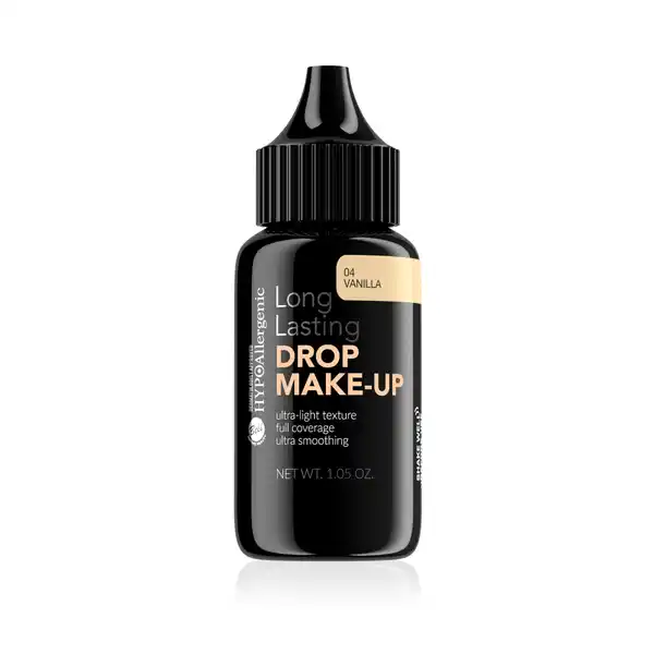 HYPOAllergenic Long Lasting Drop Make-Up: Цвет: Produktbeschreibung und details Starke Deckkraft und bemerkenswerte Haltbarkeit Die ultra leichte Formel glttet optisch feine Falten und hinterlsst ein natrliches Finish ohne die Haut auszutrocknen Das Formulierung enthlt pflegende Inhaltsstoffe natrlichen Ursprungs Meereswasser ist reich an Mineralien Krbiskernextrakt hat eine beruhigende Wirkung auf die Haut Fr die tgliche Anwendung geeignet Veganes Produkt Dermatologisch getestet Geeignet fr Personen mit empfindlicher und zu Allergie neigender Haut Kontaktdaten Bell PPHU ul Graniczna  G  Jzefw Poland UrsprungslandHerkunftsort Polen Anwendung und Gebrauch Das Produkt vor dem Gebrauch schtteln Ein paar Tropfen auf das Gesicht auftragen und mit den Fingern einem Schwamm oder einem Pinsel gut verblenden Bereits eine dnne Schicht reicht fr die abdeckende Wirkung Gebrauch Aufbewahrung und Verwendung Aufbewahrungs und Verwendungsbedingungen Produkt nur zu ueren Anwendung Nach Gebrauch gut verschlieen Verndert das Produkt das Aussehen den Geruch oder die Konsistenz Anwendung unterbrechen Treten Reizungen aus brechen Sie die Anwendung ab und konsultieren Sie Ihren Arzt Inhaltsstoffe Aqua Water Cyclopentasiloxane Cyclohexasiloxane PEG Dimethicone Aluminum Starch Octenylsuccinate Propylene Glycol Maris Aqua Sea Water Disteardimonium Hectorite Polymethylsilsesquioxane Cetyl PEGPPG Dimethicone Polysorbate  Cucurbita Pepo Pumpkin Seed Extract Dimethicone Crosspolymer DimethiconeVinyl Dimethicone Crosspolymer Dimethiconol Ethylhexylglycerin Trimethoxycaprylylsilane Citric Acid Tocopherol Pentaerythrityl Tetraditbutyl Hydroxyhydrocinnamate Phenoxyethanol Potassium Sorbate CI  CI  CI  Iron Oxides CI  Titanium Dioxide
https://www.rossmann.de/de/make-up-hypoallergenic-long-lasting-drop-make-up/p/5902082534068