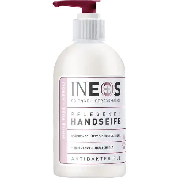 INEOS pflegende Handseife WHITE ROSE & NEROLI: Цвет: Produktbeschreibung und details Dies ist keine gewhnliche Seife Die White Rose  Neroli Moisturizing Hand Wash enthlt alle Elemente die Sie von INEOS Hygienics erwarten  die handschtzenden antibakteriellen und pflegenden Inhaltsstoffe angereichert mit den neuesten Erkenntnissen der Duftwissenschaft Formuliert mit INEOS DNA der hauseigenen Dufttechnologie mit reinigenden therischen len und Phytonziden Phytonzide sind Molekle mit doppelter Wirkung die von Pflanzen und Bumen abgegeben werden die die Entwicklung von Bakterien hemmen und gleichzeitig Aromen freisetzen die helfen Stress und Mdigkeit zu bekmpfen Diese bahnbrechende Handseife ist ideal fr empfindliche Hnde und den tglichen Gebrauch und enthlt vier einzigartige Feuchtigkeitsspender   der Menschen fanden dass sich ihre Haut nach der Verwendung unserer Handseife extrem mit Feuchtigkeit versorgt anfhlte da sie nachweislich den Zustand Ihrer Haut verbessert und eine starke Schutzbarriere aufrechterhlt Wenn es also darum geht die Hnde weich und sicher zu halten haben wir das getan du bedecktest   von  Kufern die INEOS Cucumber  Aloe Vera Cleansing Hand Wash verwendet haben Kontaktdaten INEOS Hygienics Ltd Shamrockstr   Herne wwwineoshygienicscom UrsprungslandHerkunftsort Polen Anwendung und Gebrauch Zweimal auf die nassen Hnde pumpen  bis zu einer Minute lang einmassieren abwaschen und trocknen Gebrauch Aufbewahrung und Verwendung Aufbewahrungs und Verwendungsbedingungen Vor direkter Sonneneinstrahlung schtzen Inhaltsstoffe Aqua Sodium Laureth Sulfate Sodium Chloride Cocamidoipropyl Betain Glycerin Lactic Acid Citrus Auranthium Amara Flower Extract Rosa Gallica Flower Extract Polyglyceryl PCA StyreneAcrylates Copolymer Tetrasodium Glutamate Diacetate Polyquaternium Parfum Potasium Sorbat Sodium Benzoate Sorbic Acid Warnhinweise und wichtige Hinweise Warnhinweise Berhrung mit den Augen vermeiden Bei Augenkontakt diese sofort mit viel Wasser splen Kontakt mit Natursteinoberflchen und Edelstahl vermeiden
https://www.rossmann.de/de/pflege-und-duft-ineos-pflegende-handseife-white-rose-und-neroli/p/5060879491588