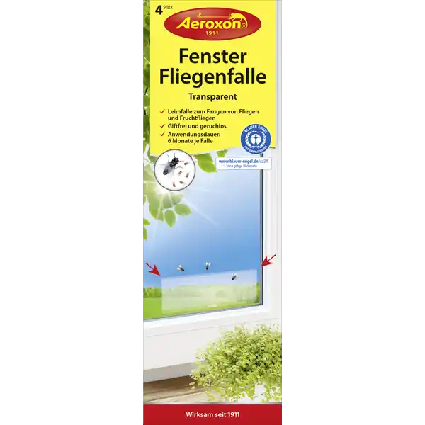 Aeroxon Fenster Fliegenfalle: Цвет: Produktbeschreibung und details Die Aeroxon FensterFliegenfalle in Form eines beleimten transparenten Kunststoffstreifens fngt Fliegen in allen Innenrumen Die Falle nutzt das natrliche Verhalten der Fliegen die von Wrme und Lichtquellen angezogen werden und sich deshalb gerne am Fenster aufhalten Die so angezogenen Fliegen werden von der Leimflche der Falle zuverlssig festgehalten Fngt auch Fruchtfliegen wenn die Falle in der Nhe des Befallsherds zB Obstschale angebracht wird Kontaktdaten Aeroxon Insect Control GmbH Bahnhofstrae  D Waiblingen Anwendung und Gebrauch Fr einen optimalen Fangerfolg sollte pro Fenster eine Fliegenfalle angebracht werden Kein Einsatz an schrgen Dachfenstern Gebrauch Aufbewahrung und Verwendung Aufbewahrungs und Verwendungsbedingungen Produkt khl und trocken lagern
https://www.rossmann.de/de/haushalt-aeroxon-fenster-fliegenfalle/p/4027600753408