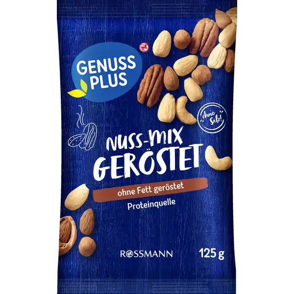 GENUSS PLUS NussMix gerstet: Цвет: Produktbeschreibung und details Mandeln Cashewkerne Haselnusskerne Pecannusskerne  all diese schonend ohne Fett gersteten Kstlichkeiten warten nur darauf von dir verknabbert zu werden Und wusstest du dass Proteine zur Erhaltung und Zunahme von Muskelmasse beitragen ohne Fett gerstet Proteinquelle glutenfrei laktosefrei vegan Von Natur aus vegan glutenfrei und laktosefrei Laktosegehalt unter  g g Lebensmittelunternehmer Name Dirk Rossmann GmbH Adresse Isernhgener Str   Burgwedel Germany wwwrossmannde      Testurteile Qualittssiegel ampamp Verbandszeichen Rechtlich vorgeschriebene Produktbezeichnung Nusskernmischung gerstet Zutaten  MANDELN gerstet  CASHEWKERNE gerstet  MANDELN blanchiert gerstet  Rmer HASELNUSSKERNE gerstet  PECANNUSSKERNE gerstet Kann Spuren von weiteren SCHALENFRCHTEN und ERDNSSEN enthalten Nhrwerte Durchschnittliche Nhrwertangaben pro  g pro  Portion  Portion  g Energie  kj   kcal  kj   kcal Fett  g  g davon  gesttigte Fettsuren  g  g Kohlenhydrate  g  g davon  Zucker  g  g Ballaststoffe  g  g Eiwei  g  g Salz  g amplt  g Gebrauch Aufbewahrung und Verwendung Aufbewahrungs und Verwendungsbedingungen Trocken und vor Wrme geschtzt lagern Auch wenn ich unter Schutzatmosphre verpackt bin Rei mich auf verschlie mich gut und knabbere alles innerhalb weniger Tage auf Warnhinweise und wichtige Hinweise Warnhinweise ACHTUNG Nsse knnen in die Atemwege von Kleinkindern gelangen Unter Schutzatmosphre verpackt Genie unseren Mix aus Mandeln Cashewkernen Haselnusskernen und Pecannusskernen im Rahmen einer abwechslungsreichen und ausgewogenen Ernhrung sowie einer gesunden Lebensweise
https://www.rossmann.de/de/lebensmittel-genuss-plus-nuss-mix-geroestet/p/4305615839554