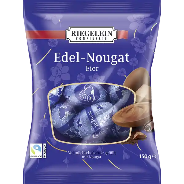 RIEGELEIN Edel-Nougat Eier: Цвет: Produktbeschreibung und details Vollmilchschokolade gefllt mit Nougat Lebensmittelunternehmer Name RIEGELEIN Adresse D Cadolzburg D Oderwitz wwwriegeleinde Testurteile Qualittssiegel ampamp Verbandszeichen Rechtlich vorgeschriebene Produktbezeichnung Mit HaselnussNougat  gefllte Vollmilchschokolade Kakao  mindestens in der Vollmilchschokolade Zutaten Zucker HASELNSSE  Kakaobutter VOLLMILCHPULVER  Kakaomasse SSSMOLKENPULVER  MILCHZUCKER  Emulgator SonnenblumenLecithine Vanilleextrakt Kann Spuren von GLUTEN  SOJA und SCHALENFRCHTEN enthalten Nhrwerte Durchschnittliche Nhrwertangaben pro  g Energie  kj   kcal Fett  g davon  gesttigte Fettsuren  g Kohlenhydrate  g davon  Zucker  g Ballaststoffe  g Eiwei  g Salz  g Gebrauch Aufbewahrung und Verwendung Aufbewahrungs und Verwendungsbedingungen Trocken lagern und vor Wrme schtzen
https://www.rossmann.de/de/lebensmittel-riegelein-edel-nougat-eier/p/4013900500385