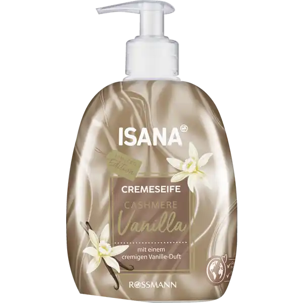 ISANA Cremeseife Cashmere Vanilla: Цвет: https://www.rossmann.de/de/pflege-und-duft-isana-cremeseife-cashmere-vanilla/p/4305615983042
Produktbeschreibung und details Verwhne deine Haut und Sinne mit unserer ISANA CREMESEIFE CASHMEREVANILLA Der einzigartige Duft nach cremiger Vanille in Kombination mitunserem bewhrten SoftpflegeKomplex schenkt dir dein WohlfhlErlebnisund hinterlsst ein sanft gereinigtes und rundum gepflegtes Hautgefhl mit einemcremigen VanilleDuft Hautvertrglichkeit dermatologisch besttigt und pHHautneutral Rezeptur ohne Mikroplastik vegan Kontaktdaten Dirk Rossmann GmbH Isernhgener Str   Burgwedel wwwrossmannde Testurteile Qualittssiegel ampamp Verbandszeichen Inhaltsstoffe Aqua Sodium Laureth Sulfate Cocamidopropyl Betaine Sodium Chloride CocoGlucoside Glyceryl Oleate Parfum Glycol Distearate Laureth Sodium Lactate Glycerin Tocopherol Hydrogenated Vegetable Glycerides Citrate Citric Acid Formic Acid Sodium Citrate Sodium Benzoate CI  CI  CI