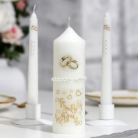 Набор свадебных свечей с бусинами "Обручальные кольца", белый, ручная работа, микс: 