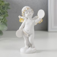 Сувенир полистоун "Белоснежный ангел с музыкальными тарелками" 10,2х7х5 см: 