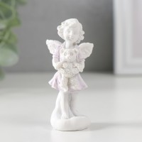 Сувенир полистоун "Белоснежный ангел в цветной тоге с мишкой" 7,2х3,5х2,8 см: 