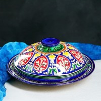 Блинница Риштанская Керамика "Цветы", 26 см, синий: 