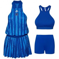adidas All-In-One Women Tennis Dress Set of 3 GH3686: Цвет: Brand: adidas Tennis Dress Set consisting of 3 parts: Dress, Shorts and Sports Bra Material Dress: 100% polyester (recycled) Material Sports Bra: 82% polyester (recycled), 18% elastane Material Shorts: 85% polyester (recycled), 15% elastane Brand logo on the chest and the Skirt gummed Badge gummed on the chest AeroReady - Moisture is absorbed super-fast for a pleasantly dry and cool wearing comfort Primegreen - high-performance fabric, which is min. Made from 50% recycled materials Dress: relaxed fit for optimal freedom of movement V-neck Snap button closure at crotch Culottes design: Skirt front- Shorts back Sports Bra: crew neck form fitting fit removable pads breathable mesh material elastic underbust band Shorts: close-fitting fit wide waistband elastic material pleasant wearing comfort NEW, with tags &amp; original packaging
https://www.sportspar.com/adidas-all-in-one-women-tennis-dress-set-of-3-gh3686