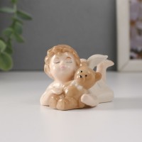 Сувенир керамика "Малышка-ангел лежит с медвежонком" 8,5х4,8х5 см: 