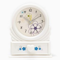 Часы - будильник настольные "Цветок" с ящичком для мелочей, d-6.5 см, 10.2 х 12.5 см, АА: 