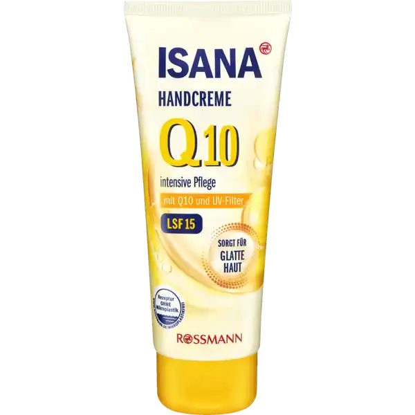 ISANA Handcreme Q10: Цвет: Produktbeschreibung und details Sprbare Pflege und wertvolle Inhaltsstoffe fr das gute Gefhl streichelzarter Hnde ISANA HANDCREMES fr Ihre tgliche Handpflege Die ISANA HANDCREME Q mit LSF glttet die beanspruchte Haut und schtzt diese vor UVStrahlung Die pflegende Formulierung lindert Trockenheit und untersttzt die Vorbeugung frhzeitiger lichtbedingter Hautalterung Die Rezeptur spendet wertvolle Feuchtigkeit und zieht besonders schnell ein Fr sprbar geschmeidige Hnde mit Q und UVFilter LSF  sorgt fr glatte Haut Hautvertrglichkeit dermatologisch besttigt vegan ohne Mikroplastik Kontaktdaten Dirk Rossmann GmbH Isernhgener Str   Burgwedel wwwrossmannde UrsprungslandHerkunftsort Deutschland Testurteile Qualittssiegel ampamp Verbandszeichen Inhaltsstoffe Aqua Propylene Glycol CaprylicCapric Triglyceride Cetearyl Alcohol Octocrylene Ethylhexyl Stearate Ethylhexyl Salicylate Glyceryl Stearate Butyl Methoxydibenzoylmethane Ubiquinone Hydrogenated Vegetable Oil Parfum Titanium Dioxide nano Phenylbenzimidazole Sulfonic Acid Sodium Stearoyl Glutamate Xanthan Gum Silica Phenoxyethanol Benzyl Alcohol Ethylhexylglycerin Sodium Hydroxide Tetrasodium EDTA
https://www.rossmann.de/de/pflege-und-duft-isana-handcreme-q10/p/4305615834962