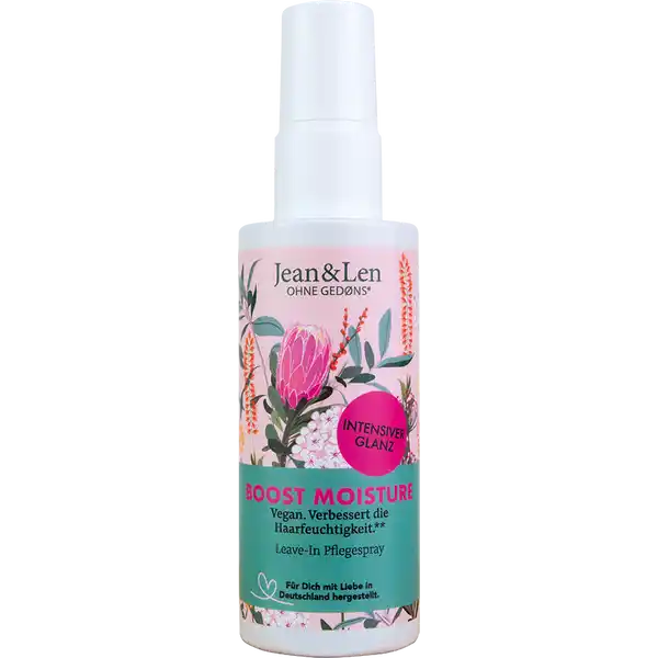 Jean&Len Boost Moisture Leave-In Pflegespray: Цвет: Produktbeschreibung und details Du hast keine Zeit fr intensive Haarpflege unter der Dusche Das Boost Moisture LeaveIn Spray verbessert die Haarfeuchtigkeit und macht es leicht kmmbar ohne ausgewaschen werden zu mssen Das Spray ist ein Geschenk an alle Langhaarmdchen denn nichts ist nerviger als nasse verknotete Haare zu entwirren  darauf ein HighFive AntiStrohEffekt bewahrt die Feuchtigkeit ohne Inhaltsstoffe tierischen Ursprungs Parabene Silikone Mikroplastik und Mineralle Kontaktdaten Jean ampamp Len GmbH Brunnenstr   Krauchenwies wwwjeanlende UrsprungslandHerkunftsort Deutschland Anwendung und Gebrauch Einfach ins nasse Haar sprhen und die Pflege genieen Nicht auswaschen Danach Haare wie gewohnt trocknen lassen oder stylen Tipp Das Spray passt in jede Handtasche  benutze es nach dem Baden im See oder Meer und pflege Dein strapaziertes Haar ganz nebenbei Inhaltsstoffe aqua propylene glycol triethyl citrate phenoxyethanol cetrimonium chloride caprylcapramidopropyl betaine panthenol glycerin polyglyceryl caprate polyglyceryl caprylate benzophenone parfum hydrolyzed corn starch beta vulgaris root extract sodium chloride lautdimonium hydroxypropyl hydrolyzed wheat protein hydroxypropyltrimonium hydrolyzed corn starch sodium hydroxide lactic acid aloe barbadensis leaf juice powder inulin linalool citric acid citronellol benzyl alcohol benzyl salicylate geraniol hexyl cinnamal panisic acid anise alcohol alphaisomethyl ionone potassium sorbate lecithin alcohol
https://www.rossmann.de/de/pflege-und-duft-jeanundlen-boost-moisture-leave-in-pflegespray/p/4260702181612