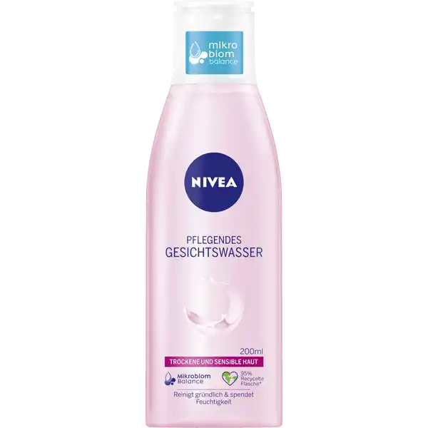 NIVEA Pflegendes Gesichtswasser: Цвет: Produktbeschreibung und details Wollen Sie Ihre Haut nach der Reinigung klren und beruhigen Das Nivea Pflegende Gesichtswasser reinigt die Haut und wirkt im Gleichgewicht mit dem hauteigenen Mikrobiom das hauteigene Mikrobiom ist wie eine unsichtbare Schutzhlle aus natrlichen Bakterien  sie ist wichtig um die Gesundheit und Schnheit der Haut zu bewahren reinigt grndlich und entfernt Rckstnde spendet Feuchtigkeit und pflegt besonders zart  fr ein seidig weiches Hautgefhl die Vertrglichkeit ist dermatologisch besttigt fr trockene und sensible Haut Kontaktdaten Beiersdorf AG Unnastrasse   Hamburg wwwniveade     Anwendung und Gebrauch Reinigen Sie Ihr Gesicht mit einem NIVEA Reinigungsprodukt Trnken Sie ein Wattepad mit dem Gesichtswasser Streichen Sie damit sanft ber Gesicht Hals und Dekollet und sparen Sie dabei die Augenpartie aus Inhaltsstoffe Aqua Glycerin PEG PEG Hydrogenated Castor Oil Prunus Amygdalus Dulcis Oil Polyquaternium Citric Acid Phenoxyethanol Hexanediol Trisodium EDTA Geraniol Benzyl Alcohol Linalool AlphaIsomethyl Ionone Limonene Parfum
https://www.rossmann.de/de/pflege-und-duft-nivea-pflegendes-gesichtswasser/p/4005900805829