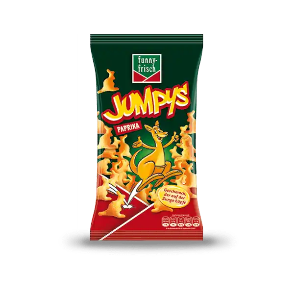 funny-frisch Jumpys: Цвет: Produktbeschreibung und details Einfach riesig diese kleinen Kngurus Und tierisch lecker innenluftig  auen knusprig Mit feinem PaprikaGeschmack mild gewrztDa hpft das Knabberherz Lebensmittelunternehmer Name Intersnack KnabberGebck GmbH ampamp CoKG Adresse Aachener Strasse   Kln wwwfunnyfrischde UrsprungslandHerkunftsort Hergestellt in Deutschland Rechtlich vorgeschriebene Produktbezeichnung Kartoffelsnack mit PaprikaGeschmack Zutaten Kartoffelpulver  Sonnenblumenl Kartoffelstrke modifizierte Kartoffelstrke Speisesalz Aroma enthlt MILCHBESTANDTEILE  Paprikapulver Zucker Zwiebelpulver Emulgator Mono und Diglyceride von Speisefettsuren Suerungsmittel Citronensure Hefeextrakt Farbstoff Paprikaextrakt Raucharoma Nhrwerte Durchschnittliche Nhrwertangaben pro  g pro  Portion GDA  g Energie  kj   kcal  kj   kcal   Fett  g  g   davon  gesttigte Fettsuren  g  g    einfach ungesttigte Fettsuren  g  g  mehrfach ungesttigte Fettsuren  g  g Kohlenhydrate  g  g   davon  Zucker  g  g   Eiwei  g  g   Salz  g  g   Gebrauch Aufbewahrung und Verwendung Aufbewahrungs und Verwendungsbedingungen Vor Licht und Feuchtigkeit geschtzt lagern
https://www.rossmann.de/de/lebensmittel-funny-frisch-jumpys/p/4003586002662