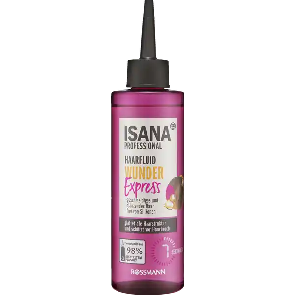 ISANA PROFESSIONAL Haarfluid Wunder Express: Цвет: https://www.rossmann.de/de/pflege-und-duft-isana-professional-haarfluid-wunder-express/p/4305615886602
Produktbeschreibung und details Das ISANA Professional Wunder Express Haarfluid verleiht dem Haar in nur wenigen Sekunden Geschmeidigkeit und einen wundervollen Glanz Es glttet die Haarstruktur und schtzt das Haar vor Haarbruch Die hochwertige Rezeptur sorgt fr eine sofortige Kmmbarkeit der Haare und ist frei von Silikonen geschmeidiges und glnzendes Haar frei von Silikonen glttet die Haarstruktur und schtzt vor Haarbruch Hautvertrglichkeit dermatologisch besttigt Rezeptur zu  ohne Mikroplastik Kontaktdaten Dirk Rossmann GmbH Isernhgener Strae    Burgwedel wwwrossmannde  Testurteile Qualittssiegel ampamp Verbandszeichen Anwendung und Gebrauch Sanft unter der Dusche auf die nassen Haarlngen auftragen  Sekunden einmassieren Gut Aussplen und dabei Kontakt mit den Augen vermeiden  Anwendung bei feinem bis normalem Haar  Anwendungen bei dickem und lockigem Haar Bei extra langen Haaren mehrmals anwenden Danach bei Bedarf eine Splung verwenden Whrend der Anwendung ist ein leichte Wrmegefhl mglich Gebrauch Aufbewahrung und Verwendung Aufbewahrungs und Verwendungsbedingungen Khl und trocken aufbewahren Inhaltsstoffe Glycerin Alcohol Denat Aqua Myristyl Alcohol Behentrimonium Chloride Cetrimonium Chloride Isopropyl Alcohol Hydroxypropyltrimonium Hydrolyzed Wheat Protein Dicaprylyl Carbonate Citric Acid Parfum Limonene Benzyl Alcohol Phenoxyethanol Warnhinweise und wichtige Hinweise Warnhinweise ACHTUNG Entzndbar