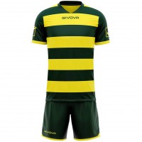 Givova Rugby Kit Jersey with Shorts green/yellow: Цвет: Brand: Givova Material: 100% polyester Brand logo sewn under the collar, on both shoulders and on both sides of the trouser legs elastic, ribbed V-neck Short sleeve elastic, ribbed arm cuffs Elastic waistband with inner cord Mesh inserts for optimal air circulation without inner net lining without side pockets regular fit NEW, with label &amp; original packaging
https://www.sportspar.com/givova-rugby-kit-jersey-with-shorts-green/yellow