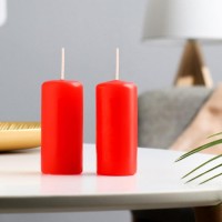 Набор свечей - цилиндров, 4х9 см, набор 2 шт, 11 ч, красная: 