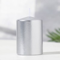 Свеча - цилиндр парафиновая, лакированная, серебряный металлик, 5,6?8 см: 