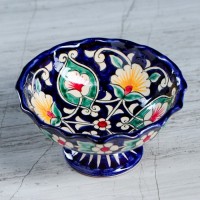 Конфетница Риштанская Керамика "Цветы", 13 см, синяя: 
