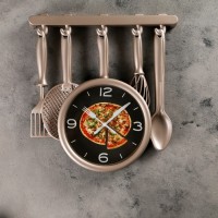 Часы настенные, серия: Кухня, "Кухонная утварь", плавный ход, 32 х 34 см, бронзовые: 