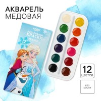 Акварель медовая «Анна, Эльза и Олаф» Холодное сердце, 12 цветов, без кисти: 