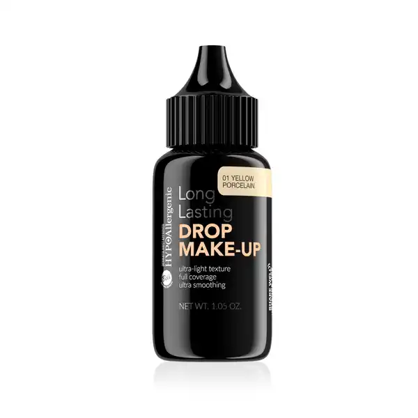 HYPOAllergenic Long Lasting Drop Make-Up: Цвет: Produktbeschreibung und details Starke Deckkraft und bemerkenswerte Haltbarkeit Die ultra leichte Formel glttet optisch feine Falten und hinterlsst ein natrliches Finish ohne die Haut auszutrocknen Das Formulierung enthlt pflegende Inhaltsstoffe natrlichen Ursprungs Meereswasser ist reich an Mineralien Krbiskernextrakt hat eine beruhigende Wirkung auf die Haut Fr die tgliche Anwendung geeignet Veganes Produkt Dermatologisch getestet Geeignet fr Personen mit empfindlicher und zu Allergie neigender Haut Kontaktdaten Bell PPHU ul Graniczna  G  Jzefw Poland UrsprungslandHerkunftsort Polen Anwendung und Gebrauch Das Produkt vor dem Gebrauch schtteln Ein paar Tropfen auf das Gesicht auftragen und mit den Fingern einem Schwamm oder einem Pinsel gut verblenden Bereits eine dnne Schicht reicht fr die abdeckende Wirkung Gebrauch Aufbewahrung und Verwendung Aufbewahrungs und Verwendungsbedingungen Produkt nur zu ueren Anwendung Nach Gebrauch gut verschlieen Verndert das Produkt das Aussehen den Geruch oder die Konsistenz Anwendung unterbrechen Treten Reizungen aus brechen Sie die Anwendung ab und konsultieren Sie Ihren Arzt Inhaltsstoffe Aqua Water Cyclopentasiloxane Cyclohexasiloxane PEG Dimethicone Aluminum Starch Octenylsuccinate Propylene Glycol Maris Aqua Sea Water Disteardimonium Hectorite Polymethylsilsesquioxane Cetyl PEGPPG Dimethicone Polysorbate  Cucurbita Pepo Pumpkin Seed Extract Dimethicone Crosspolymer DimethiconeVinyl Dimethicone Crosspolymer Dimethiconol Ethylhexylglycerin Trimethoxycaprylylsilane Citric Acid Tocopherol Pentaerythrityl Tetraditbutyl Hydroxyhydrocinnamate Phenoxyethanol Potassium Sorbate CI  CI  CI  Iron Oxides CI  Titanium Dioxide
https://www.rossmann.de/de/make-up-hypoallergenic-long-lasting-drop-make-up/p/5902082534037