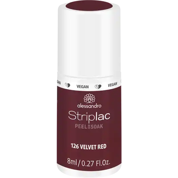 Alessandro STRIPLAC PEEL OR SOAK VELVET RED -VEGAN: Цвет: Produktbeschreibung und details Klassische Eleganz mit diesem satten und samtigen Rot Der Peel or Soak Striplac in Velvet Red ist fr alle Frauen die wissen was sie wollenDas Beste STRIPLAC ist VEGAN und TIERVERSUCHSFREILeichtes Auftragen keine Trocknungszeit und bis zu  Wochen Haltbarkeit Kein Problem Einfach eine Schicht Velvet Red Striplac auftragen und mit dem Top Coat versiegeln Dank der Peel or Soak Innovation lsst sich der Lack gleich auf zwei Weisen entfernen Mit dem PeelOff Aktivator kann der Lack mit Hilfe eines Hufstbchens in einer Schicht entfernt werden mit dem SoakOff Liquid wird dieser mit Hilfe der Folienpads sanft abgelst alessandro Striplac  fr pure satte Eleganz auf den Ngeln in nur  MinutenProduktdetails Velvet Red Peel Striplac im dunklen Rot Bis zu  Wochen Haltbarkeit Keine Trocknungszeit Schnelle PeelOff oder SoakOff Ablsung Schtzt und festigt den Naturnagel VEGAN und Tierversuchsfrei Hinweis Lack trocknet nicht ohne alessandro LEDLampeSchluss mit lstiger Trocknungszeit Farblack auftragen  Sekunden unter LED aushrten mit dem Top Coat versiegeln und weitere  Sekunden unter LED trocknen  fr ideale Ngel in  MinutenStriplac Peel or Soak  VEGAN ist das MustHave fr jede Frau die Wert auf schne Ngel legt Ngel wie aus dem Nagelstudio in etwa  Minuten Striplac ist ein einzigartiger Nagellack der wesentlich lnger hlt als herkmmlicher Nagellack  bis zu drei Wochen Hochglanz bis zum letzten Tag Striplac kann einfach und streifenfrei aufgetragen werden deckt bereits nach der ersten Anwendung ist kratz und splitterfest Keine lstige Trockenzeit denn Striplac hrtet in  Sekunden im LEDGert Das Ergebnis ist eine perfekte UVLEDManikre wie aus dem Nagelstudio Das Beste STRIPLAC ist VEGAN und TIERVERSUCHSFREIZum schnellen Ablsen gibt es zwei Mglichkeiten Schnelle PeelOff or SoakOff Lsung Durch den PeelOff Aktivator lsst sich der Striplac einfach vom Nagel abziehen oder Sie nutzen die SoakOff Remover Wraps zum Ablsen Der Lack ist mit beiden Lsungen rckstandslos zu entfernen Kontaktdaten alessandro International GmbH Erkrather Strae a  Dsseldorf Anwendung und Gebrauch Ngel polieren Ngel mit einer dnnen Farbschicht lackieren Lack fr  Sekunden unter der LEDLampe aushrten Ngel mit dem Striplac Top Coat lackieren  Unter der LEDLampe  Sekunden aushrten Entfetten der Ngel mit den Striplac Reinigungspads um die Schwitzschicht abzunehmen Fertig Ablsen Peel off Tragen Sie zur Untersttzung den Striplac Peel Off Aktivator auf die Nagelplatte auf und lassen Sie diesen einige Minuten einwirken Drcken Sie mit dem Hufstbchen den Lack seitlich vom Nagelrand an Ziehen Sie anschlieend den Lack in einer Schicht vom Nagel ab Soak off Tragen Sie eine geringe Menge des SoakOff Liquid auf die Folienpads auf Anschlieend legen Sie die getrnkte Padseite auf die Nagelplatte und pressen die Folie fest um den Finger damit die Pads die Nagelplatte mit Aceton befeuchten Lassen Sie die SoakOff Pads  Minuten einwirken und schon ist der Lack ab Gebrauch Aufbewahrung und Verwendung Aufbewahrungs und Verwendungsbedingungen WARNHINWEIS Hautkontakt vermeiden Anwendungshinweise bitte sorgfltig lesen Kann allergischeHautreaktionen verursachen Verursacht schwere Vertzungen der Haut und schwere AugenschdenNicht bei verletzten oder entzndeten Ngeln anwenden Bei Auftreten von Hautrtungen oder allergischenReaktionen Kontakt mit dem Produkt sofort einstellen und ggf Arzt aufsuchen Darf nicht in dieHnde von Kindern gelangen Inhaltsstoffe ALIPHATIC POLYESTERURETHANE ACRYLATE TRIETHYLENE GLYCOL DIMETHACRYLATE HEMA MALEATE ALIPHATIC URETHANE ACRYLATE ETHYL ACETATE BUTYL ACETATE ETHYL TRIMETHYLBENZOYL PHENYLPHOSPHINATE NITROCELLULOSE SILICA DIMETHYL SILYLATE LAURYL POLYNEOPENTYL GLYCOL ADIPATE PHTALATEPEI CROSSPOLYMERLAURYL POLYNEOPENTYL GLYCOL ADIPATE ACETYL TRIBUTYL CITRATE ISOPROPYL ALCOHOL ACRYLATES COPOLYMER TRIPROPYLENE GLYCOL DIACRYLATE CI  DIMETHICONE LAURIC ACID CI  BIOTIN CAFFEINE BHT AQUA WATER PHOSPHORIC ACID POLYESTER CI  CI  HYDROLYZED CORN PROTEIN HYDROLYZED SOY PROTEIN HYDROLYZED WHEAT PROTEIN PHOSPHORIC ACID PHENOXYETHANOL MEK CI  Warnhinweise und wichtige Hinweise Warnhinweise WARNHINWEIS Hautkontakt vermeiden Anwendungshinweise bitte sorgfltig lesen Kann allergischeHautreaktionen verursachen Verursacht schwere Vertzungen der Haut und schwere AugenschdenNicht bei verletzten oder entzndeten Ngeln anwenden Bei Auftreten von Hautrtungen oder allergischenReaktionen Kontakt mit dem Produkt sofort einstellen und ggf Arzt aufsuchen Darf nicht in dieHnde von Kindern gelangen
https://www.rossmann.de/de/make-up-alessandro-striplac-peel-or-soak-velvet-red--vegan/p/4025087481265