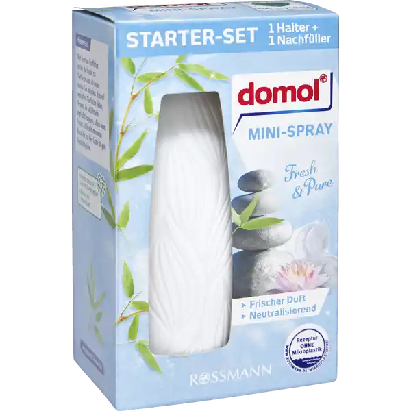 domol Mini-Spray Starter-Set Fresh & Pure: Цвет: Produktbeschreibung und details Freuen Sie sich auf ein angenehm frisches Dufterlebnis in Bad und WC  mit dem domol MiniSpray Fresh ampamp Pure Unangenehme Gerche werden schnell und wirkungsvoll entfernt Eine Kartusche reicht fr bis zu  Sprhste Erfrischende Duftkomposition Probieren Sie auch unsere weiteren domol MiniSpray Nachfller in anderen Duftnoten Rezeptur ohne Mikroplastik Inhalt  Halter   Nachfller Kontaktdaten Dirk Rossmann GmbH Isernhgener Strae   Burgwedel wwwrossmannde     UrsprungslandHerkunftsort EU Testurteile Qualittssiegel ampamp Verbandszeichen Anwendung und Gebrauch Den Halter aufklappen die Duftkartusche einlegen und leicht hineindrcken bis diese einrastet Den Halter schlieen und aufstellen oder mit Hilfe der se oder des vorhandenen Klebestreifens an der Wand befestigen Leicht auf den Halter drcken um frischen fein zerstubten Duft zu versprhen Zum Wechseln der Duftkartusche den domol MiniSpray Halter aufklappen die leere Kartusche aus der Halterung entnehmen und eine neue Duftkartusche einlegen Der beiliegende Halter ist fr die meisten handelsblichen Nachfllkartuschen geeignet Inhaltsstoffe Enthlt Hexylsalicylat Acetylcedren Warnhinweise und wichtige Hinweise Warnhinweise GEFAHR Extrem entzndbaresAerosol Behlter steht unter Druck Kann bei Erwrmungbersten Schdlich fr Wasserorganismen mit langfristiger Wirkung Darf nicht in die Hnde von Kindern gelangen Von Hitze heien Oberflchen Funken offenen Flammen und anderen Zndquellen fernhalten Nicht rauchen Nicht gegen offene Flamme oder andere Zndquelle sprhen Nicht durchstechen oder verbrennen auch nicht nach Gebrauch Vor Sonnenbestrahlung schtzen und nicht Temperaturen ber CF aussetzen InhaltBehlter gem lokalenregionalennationalen internationalen Vorschriften einer anerkannten Abfallentsorgungsanlage zufhren Kann allergische Reaktionen hervorrufen Nicht direkt auf Oberflchen sprhen Bei Kontakt mit Oberflchen sofort mit einem feuchten Tuch abwischen Nicht auf empfindliche Oberflchen kleben Personen die auf Duftstoffe empfindlich reagieren sollten dieses Produkt mit Vorsicht verwenden Raumdfte sind kein Ersatz fr gute Haushaltshygiene
https://www.rossmann.de/de/haushalt-domol-mini-spray-starter-set-fresh-und-pure/p/4305615915500