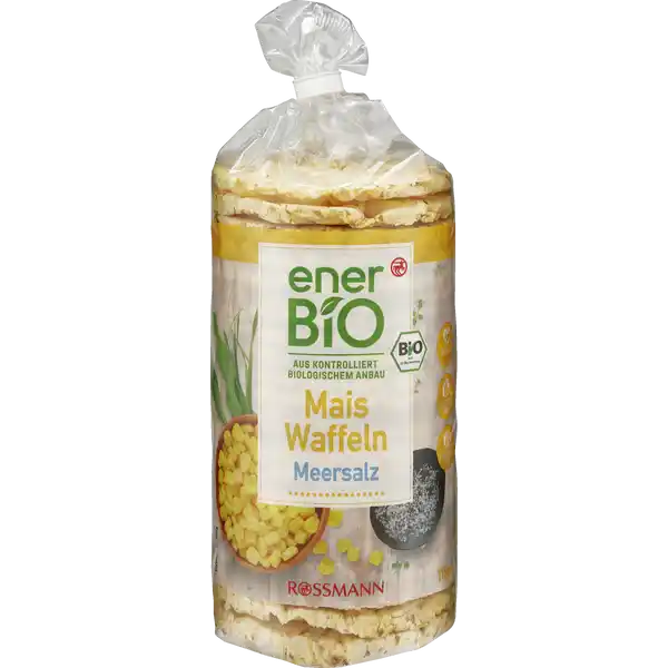 enerBiO Maiswaffeln Meersalz: Цвет: Produktbeschreibung und details   Mais   Knabberspa Die knusprige Alternative zum Brot Unsere dnnen Maiswaffeln schmecken bereits pur kstlich haben aber nichts dagegen wenn Sie auch mal dick auftragen Ob Aufstrich Aufschnitt oder Gemse  die Waffeln freuen sich ber vielfltige Belegung und ebenfalls darauf Ihnen einen luftiglockeren Genuss zu bereiten Alle Produkte unserer ROSSMANNMarke enerBiO stammen aus kontrolliert biologischem Anbau Durch eine schonende sorgfltige Verarbeitung erhalten wir hierbei sowohl die Hochwertigkeit als auch den natrlichen Geschmack Zudem lassen wir unsere Produkte regelmig durch unabhngige Institute berprfen  so gewhrleisten wir eine gleichbleibende Qualitt Lebensmittelunternehmer Name Dirk Rossmann GmbH Adresse Isernhgener Strae   Burgwedel Bio Zertifikat CZBIO UrsprungslandHerkunftsort EULandwirtschaft Testurteile Qualittssiegel ampamp Verbandszeichen Rechtlich vorgeschriebene Produktbezeichnung Bio Maiswaffeln Zutaten   Mais   Meersalz aus kontrolliert biologischem Anbau  von Natur aus vegan glutenfrei und laktosefrei Kann Spuren von SOJA und LUPINEN enthalten Nhrwerte Durchschnittliche Nhrwertangaben pro  Portion pro  g  Waffel ca  g Energie  kj   kcal  kj   kcal Fett  g  g davon  gesttigte Fettsuren  g  g Kohlenhydrate  g  g davon  Zucker  g  g Ballaststoffe  g  g Eiwei  g  g Salz  g  g
https://www.rossmann.de/de/lebensmittel-enerbio-maiswaffeln-meersalz/p/4305615964003