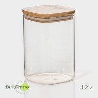 Банка стеклянная для сыпучих продуктов с бамбуковой крышкой BellaTenero «Эко. Квадратная», 1,2 л, 10?15,5 см: Цвет: Банка для сыпучих продуктов BellaTenero «Эко. Квадратная» изготовлена из стекла. Крышка с силиконовым уплотнителем защитит продукты от влаги и посторонних запахов.</p>Ёмкость подойдёт для хранения круп, специй, макаронных изделий, сахара, муки и бобовых.</p>Благодаря лаконичному внешнему виду баночка впишется в любой интерьер и станет универсальным украшением кухни.</p>
: BellaTenero
: Китай

