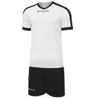 Givova Kit Revolution Football Jersey with Shorts black and white: Цвет: Brand: Givova Material: 100% polyester Brand logo embroidered in the middle of the chest and on the right leg Set consists of Jersey and Shorts Short sleeve V-neck Elastic waistband with inside drawstring Shorts without inner lining contrasting design regular fit comfortable to wear New, with label &amp; original packaging
https://www.sportspar.com/givova-kit-revolution-football-jersey-with-shorts-black-and-white