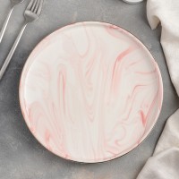 Тарелка керамическая обеденная «Мрамор», d=25 см, цвет розовый: 