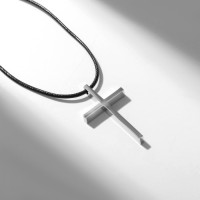 Кулон на шнурке "Крест" гладкий, цвет чернёное серебро на чёрном шнурке, 40 см: 