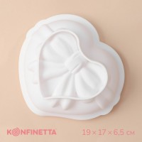 Форма силиконовая для выпечки и муссовых десертов KONFINETTA «Сердце с бантом», 19?17?6,5 см, цвет белый: 