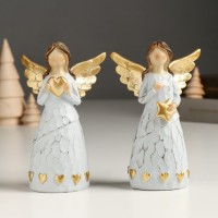 Сувенир полистоун "Безликий ангел с сердцем/звездой" золото МИКС 4х7,8х12,5 см: 