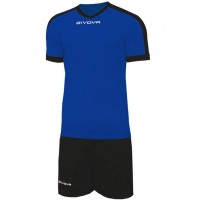 Givova Kit Revolution Football Jersey with Shorts blue black: Цвет: Brand: Givova Material: 100% polyester Brand logo embroidered in the middle of the chest and on the right leg Set consists of Jersey and Shorts Short sleeve V-neck Elastic waistband with inside drawstring Shorts without inner lining contrasting design regular fit comfortable to wear New, with label &amp; original packaging
https://www.sportspar.com/givova-kit-revolution-football-jersey-with-shorts-blue-black