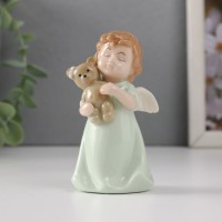 Сувенир керамика "Малышка-ангел в зелёном платье с медвежонком" 5х4х9 см: 