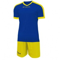 Givova Kit Revolution Football Jersey with Shorts blue yellow: Цвет: Brand: Givova Material: 100% polyester Brand logo embroidered in the middle of the chest and on the right leg Set consists of Jersey and Shorts Short sleeve V-neck Elastic waistband with inside drawstring Shorts without inner lining contrasting design regular fit comfortable to wear New, with label &amp; original packaging
https://www.sportspar.com/givova-kit-revolution-football-jersey-with-shorts-blue-yellow