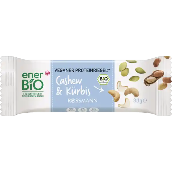 enerBiO Veganer Proteinriegel Cashew amp Krbis: Цвет: Produktbeschreibung und details Fr Ihre Cashew und KrBiss PauseEine knackige Proteinquelle fr den Tag gefllig Unser enerBiO veganer Proteinriegel Cashew ampamp Krbis versorgt Sie nicht nur mit Proteinen aus Nssen und Saaten sondern auch mit dem kstlichen Geschmack purer Krbiskerne und einem Hauch Zimt Htten Sies gewusst Unser veganer Proteinriegel ist eine gute Quelle fr Magnesium und trgt damit zur normalen Funktion Ihres Nervensystems bei Auerdem liefert er viele Ballaststoffe und stellt eine natrliche Quelle fr Vitamin E dar Alle Produkte unserer ROSSMANNMarke enerBiO stammen aus kontrolliert biologischem Anbau Durch eine schonende sorgfltige Verarbeitung erhalten wir hierbei sowohl die Hochwertigkeit als auch den natrlichen Geschmack Zudem lassen wir unsere Produkte regelmig durch unabhngige Institute berprfen  so gewhrleisten wir eine gleichbleibende Qualitt Lebensmittelunternehmer Name Dirk Rossmann GmbH Adresse Isernhgener Strae   Burgwedel wwwrossmannde   Bio Zertifikat GRBIO UrsprungslandHerkunftsort EUNichtEULandwirtschaft Testurteile Qualittssiegel ampamp Verbandszeichen Rechtlich vorgeschriebene Produktbezeichnung Bio Riegel mit Erdnssen Cashewkernen Krbiskernen und Zimt Zutaten   ERDNSSE    Krbiskerne Agavendicksaft Sonnenblumenkerne   CASHEWKERNE  Leinsamen   Zimt Salz Laktosegehalt unte  g g aus kontrolliert biologischem AnbauProteinquelle aus ausschlielich natrlichen Quellen Kann Spuren von SESAMSAMEN SOJABOHNEN und ANDERN SCHALENFRCHTEN enthalten Nhrwerte Durchschnittliche Nhrwertangaben pro  g pro  Portion pro Riegel  g Energie  kj   kcal  kj   kcal Fett  g  g davon  gesttigte Fettsuren  g  g Kohlenhydrate  g  g davon  Zucker  g  g Eiwei  g  g Salz  g  g Gebrauch Aufbewahrung und Verwendung Aufbewahrungs und Verwendungsbedingungen Trocken lagern und vor Wrme schtzen
https://www.rossmann.de/de/lebensmittel-enerbio-veganer-proteinriegel-cashew-und-kuerbis/p/4305615709598