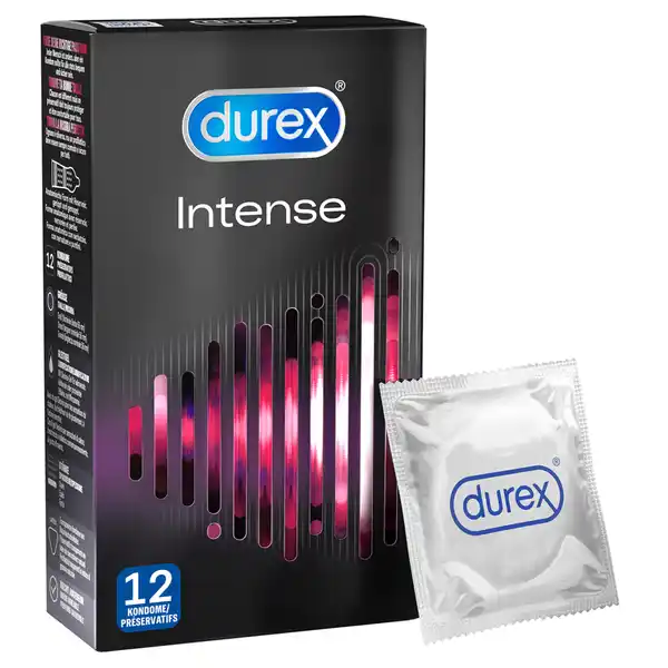 Durex Intense Kondome: Цвет: Produktbeschreibung und details gerippt und genoppt mit Minzaroma mit DesirexGel fr wrmende khlende oder prickelnde Effekte ideale Passform fr einen komfortablen Sitz transparent und befeuchtet aus Naturkautschuklatex mit Reservoir nominale Breite  mm Kontaktdaten Hersteller Reckitt Benckiser Healthcare UK Ltd  Vertrieb Reckitt Benckiser Deutschland GmbH Herstelleradresse Dansom Lane Hull HU DS UK  Vertriebsadresse Darwinstr   Heidelberg wwwdurexcom Anwendung und Gebrauch Bitte die Anwendungshinweise auf der Packung vor der Verwendung sorgfltig durchlesen Gebrauch Aufbewahrung und Verwendung Aufbewahrungs und Verwendungsbedingungen Khl und trocken aufbewahren und vor direkter Sonneneinstrahlung schtzen Warnhinweise und wichtige Hinweise Warnhinweise Bitte lesen Sie den Beipackzettel dieser Packung sorgfltig durch besonders dann wenn Sie die Kondome fr Anal oder Oralsex verwenden Es gibt keine Verhtungsmethode die einen igen Schutz vor Schwangerschaft HIV oder sexuell bertragbaren Krankheiten bietet Verwenden Sie jedes Kondom nur einmal Durex Intense Orgasmic Kondome sind nicht fr Analsex geeignet Dieses Produkt kann Reizungen hervorrufen Wenn dies der Fall ist verwenden Sie das Produkt nicht weiter Wenn keine Besserung eintritt suchen Sie Ihren Arzt auf Konformittserklrung Konformittserklrung Laden Sie das Dokument zum Produkt als PDF herunter
https://www.rossmann.de/de/gesundheit-durex-intense-kondome/p/4002448118626