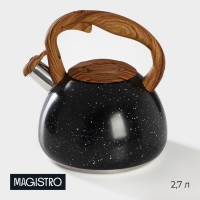 Чайник со свистком из нержавеющей стали Magistro Stone, 2,7 л, ручка soft-touch, индукция, цвет чёрный: Цвет: <ul class="round"><li>Толстое дно с пластиной из нержавеющей стали позволяет использовать чайник на индукционной плите.Удобная и приятная на ощупь ручка типа soft-touch не обжигает руки.Громкий свисток оповещает о закипании воды.Крышка на носике откидывается с помощью клапана на ручке.Прочный корпус из нержавеющей стали покрыт стойким декоративным покрытием с эффектом гранита.</li></ul>
: Magistro
: Китай
