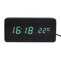 Часы - будильник электронные "Цифра-Т" настольные с термометром, деревянные, ААА, USB: 