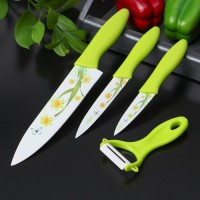 Набор кухонный, 4 предмета: 3 ножа с антиналипающим покрытием, лезвие 8,5 см, 12 см, 20 см, овощечистка, цвет зелёный: 