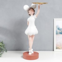 Сувенир полистоун подставка "Малышка с ушками, в белом платьице с блюдом" 81х40х40 см: 