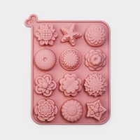 Форма силиконовая для выпечки Доляна «Цветы», 12 ячеек, 20,5?15,6?2 см, цвет розовый: 