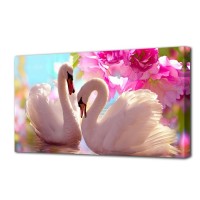 Картина на холсте "Лебеди в розовых цветах" 50х100 см: 