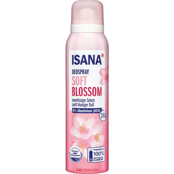 ISANA Deospray Soft Blossom: Цвет: Produktbeschreibung und details Das ISANA Deospray Soft Blossom mit hWirkkomplex schtzt wirksam und zuverlssig vor Krpergeruch Der sanfte blumige Duft und die hochwertige Pflegeformel sorgen fr langanhaltende Frische Ohne Aluminiumsalze ACH Hautvertrglichkeit dermatologisch besttigt diese Rezeptur ist zu   ohne Mikroplastik hergestellt aus   recyceltem Aluminium Dose ohne Sprhkopf Kontaktdaten Dirk Rossmann GmbH Isernhgener Str  DE Burgwedel wwwrossmannde  Testurteile Qualittssiegel ampamp Verbandszeichen Anwendung und Gebrauch Anwendung Vor Gebrauch gut schtteln Aus  cm Entfernung unter die Achseln sprhen Inhaltsstoffe Butane Alcohol Propane Triethyl Citrate Isobutane Glycerin Isopropyl Myristate Phenoxyethanol Parfum Hexyl Cinnamal Limonene Linalool Ethylhexylglycerin Tocopherol Aqua Warnhinweise und wichtige Hinweise Warnhinweise GEFAHR Extrem entzndbares Aerosol Behlter steht unter Druck Kann bei Erwrmung bersten Von Hitze heien Oberflchen Funken offenen Flammen und anderen Zndquellen fernhalten Nicht rauchen Nicht gegen offene Flamme oder andere Zndquelle sprhen Nicht durchstechen oder verbrennen auch nicht nach Gebrauch Vor Sonnenbestrahlung schtzen Nicht Temperaturen ber  C aussetzen Darf nicht in die Hnde von Kindern gelangen Augenkontakt vermeiden
https://www.rossmann.de/de/pflege-und-duft-isana-deospray-soft-blossom/p/4305615610481